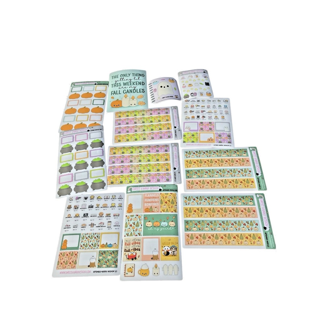 Sweet Kawaii Design Planner Stickers Fall Halloween Sept Oct Lot 12pc